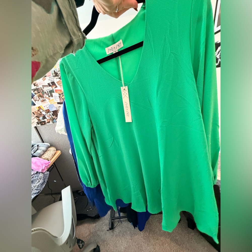 She + Sky V-Neck Mini Dress in Bright Green